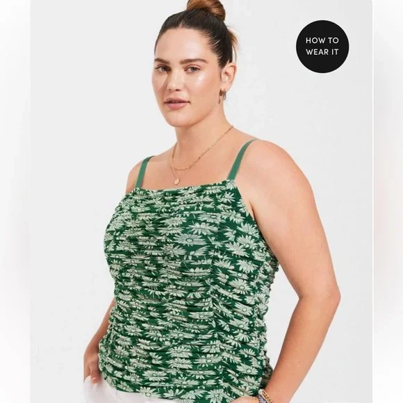 NWT Torrid green jacket Stretch Mesh Cropped Shirred Cami Top - Picture 4 of 9